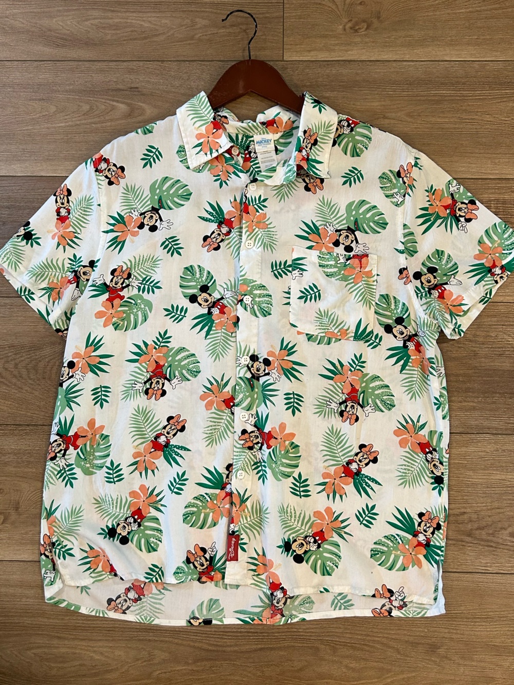 Disney Mickey & Friends Hawaiian Shirt Men’s L Tropical Mickey Minnie